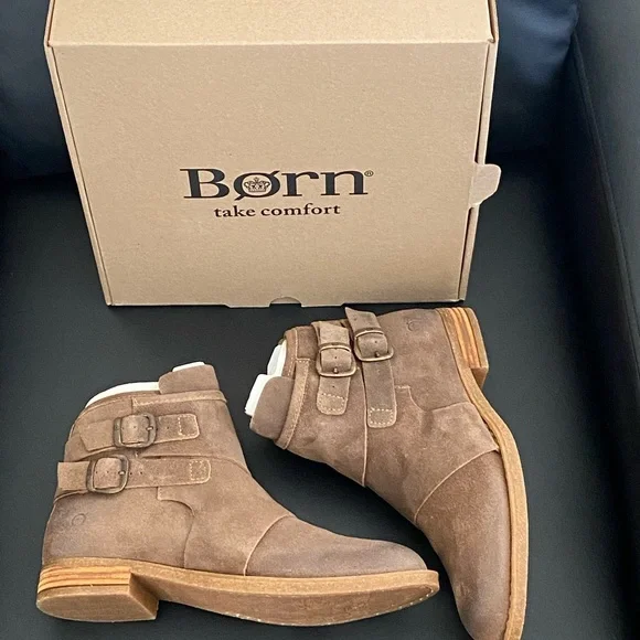 NEW Born Distressed Taupe Leather Ankle Booties Boots Brown Tan Women’s 8 M NIB - Picture 4 of 13